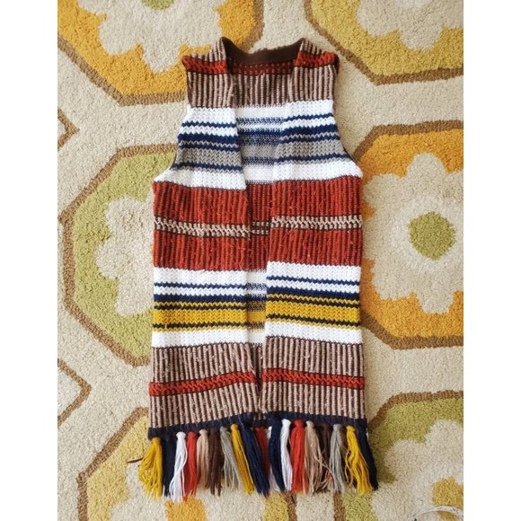 60s/70s Striped Knit Sweater Vest w/ Tassels - Picture 5 of 8